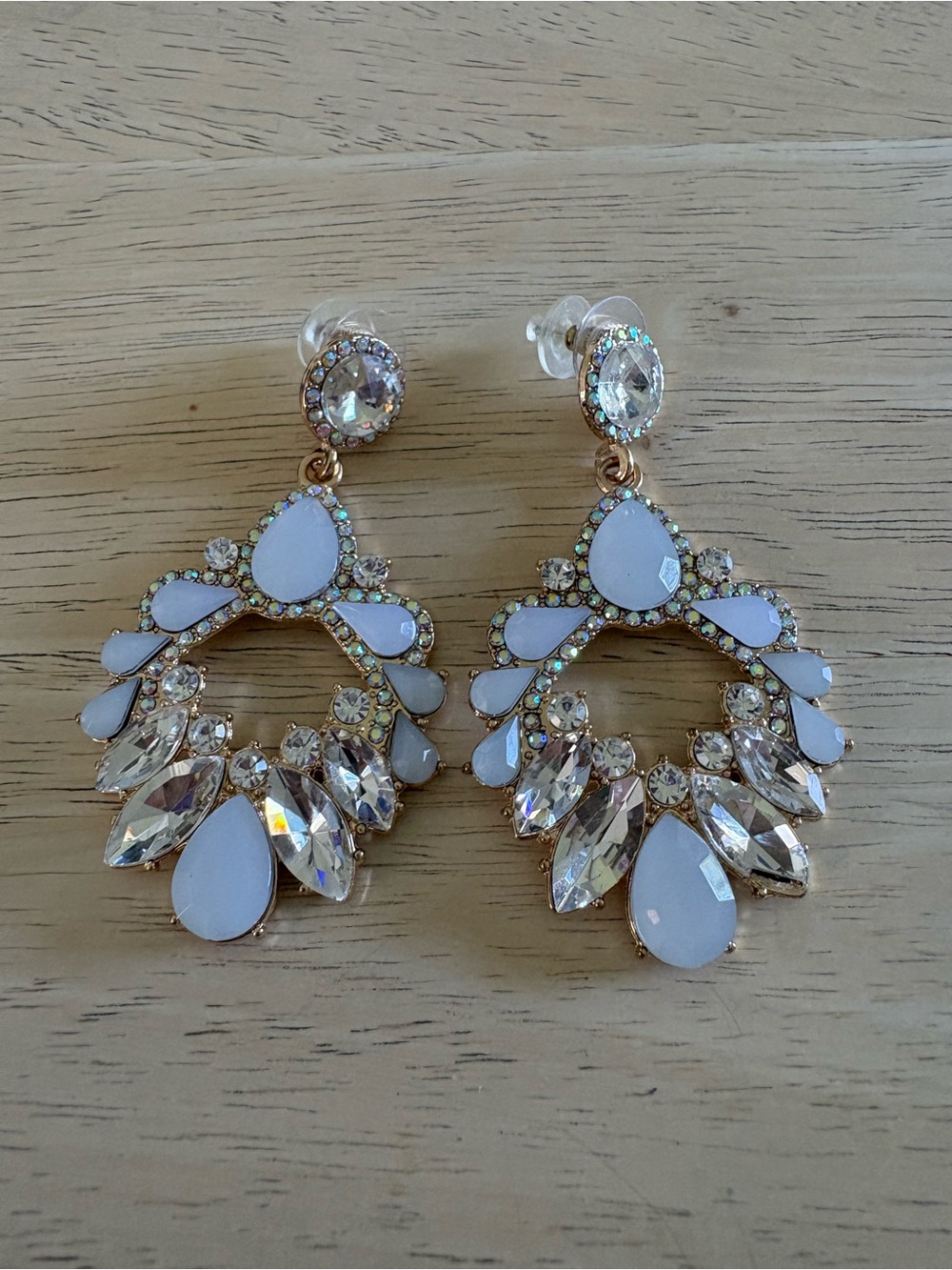 White Teardrop & Crystal Chandelier Earrings